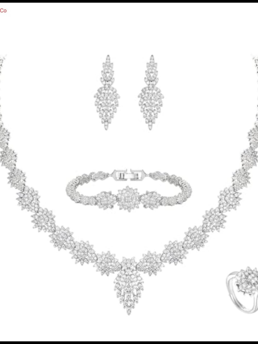 Cubic Zirconia Jewelry Set Necklace Earrings Bracelet Ring